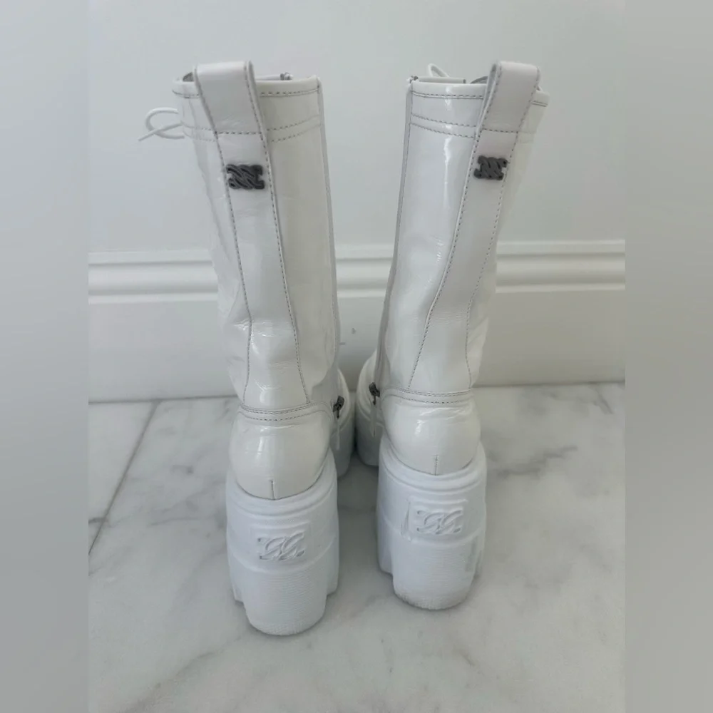 Casadei White Platform Lace-Up Combat Boots
